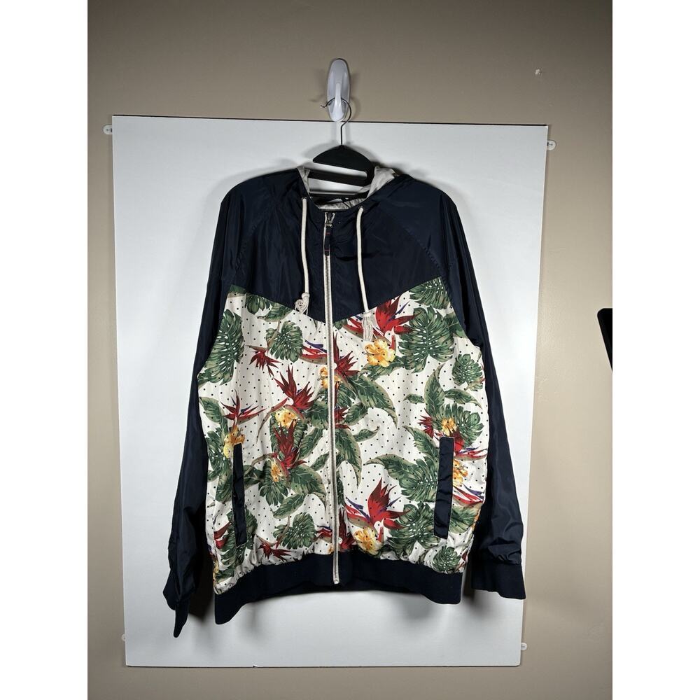 Born Fly 2XL Tropical Floral Colorblock Hooded Windbreaker Jacket Streetwear